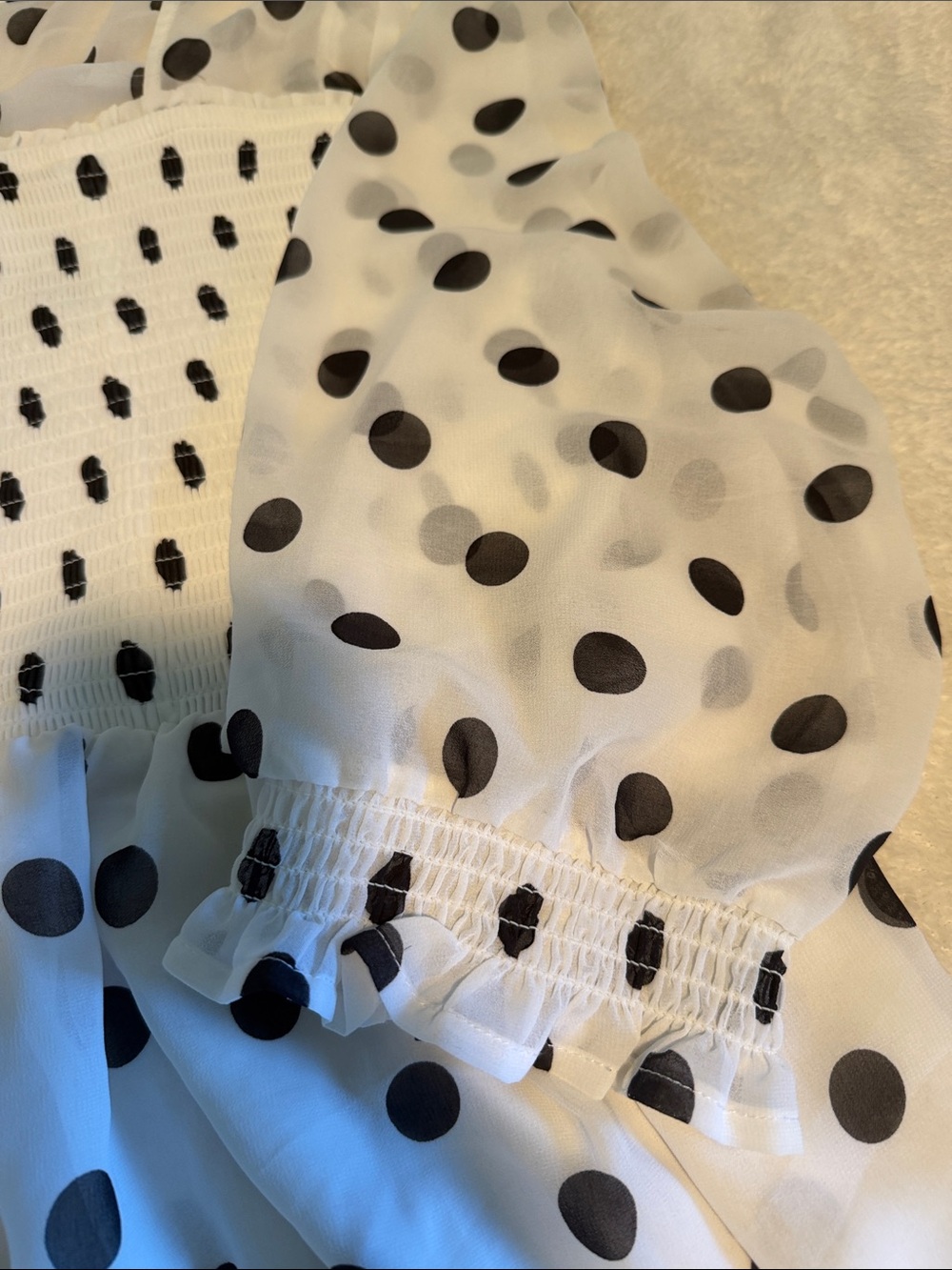 Torrid White & Black Polka Dot Chiffon Smocked Babydoll Top - Plus Size 4 - Picture 3 of 11
